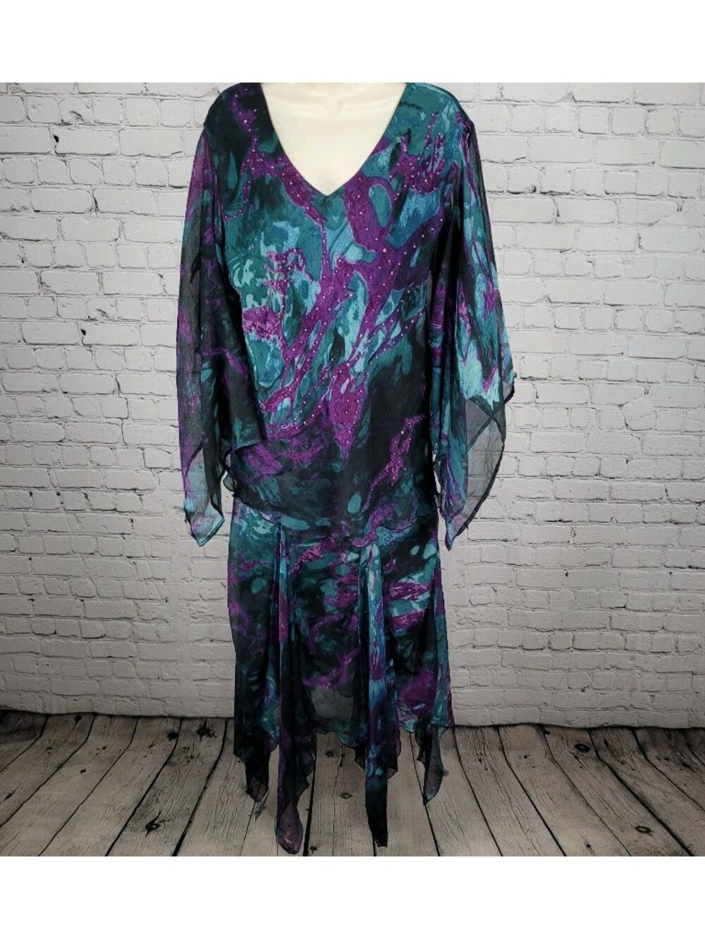 VTG Pegasus Woman Purple Chiffon Sequin 2 Piece Skirt Set Blouse Outfit Reg Size